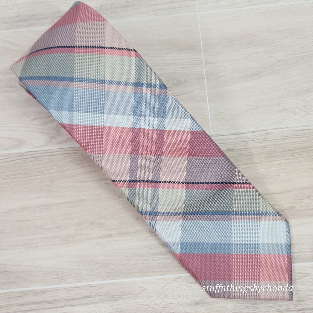 Van Heusen Slim Plaid Tie, Shades Of Pink & Blue, Summer Neck Tie 58"x2¾"